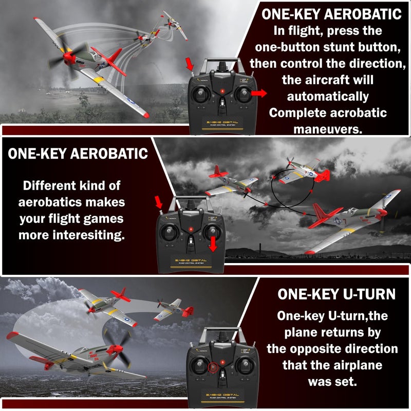 LEAMBE 4 Channel RC Plane, Ready to Fly Aerobatic Aircraft, Easy Control for Beginners, P51 Mustang RC Airplane Best Gift for Adults - Image 3
